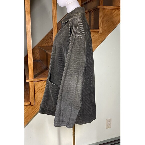 FLAX by Jeanne Engelhart Sz M Green Wide Whale Corduroy Chore Utility Coat Barn - Picture 4 of 11